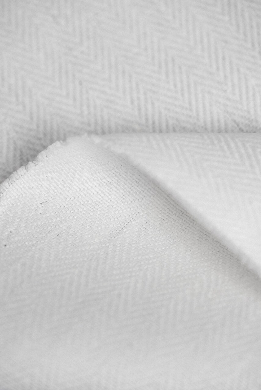 1 Yard White Irish Linen Herringbone Premium Natural Sewing Fabric 57" Width